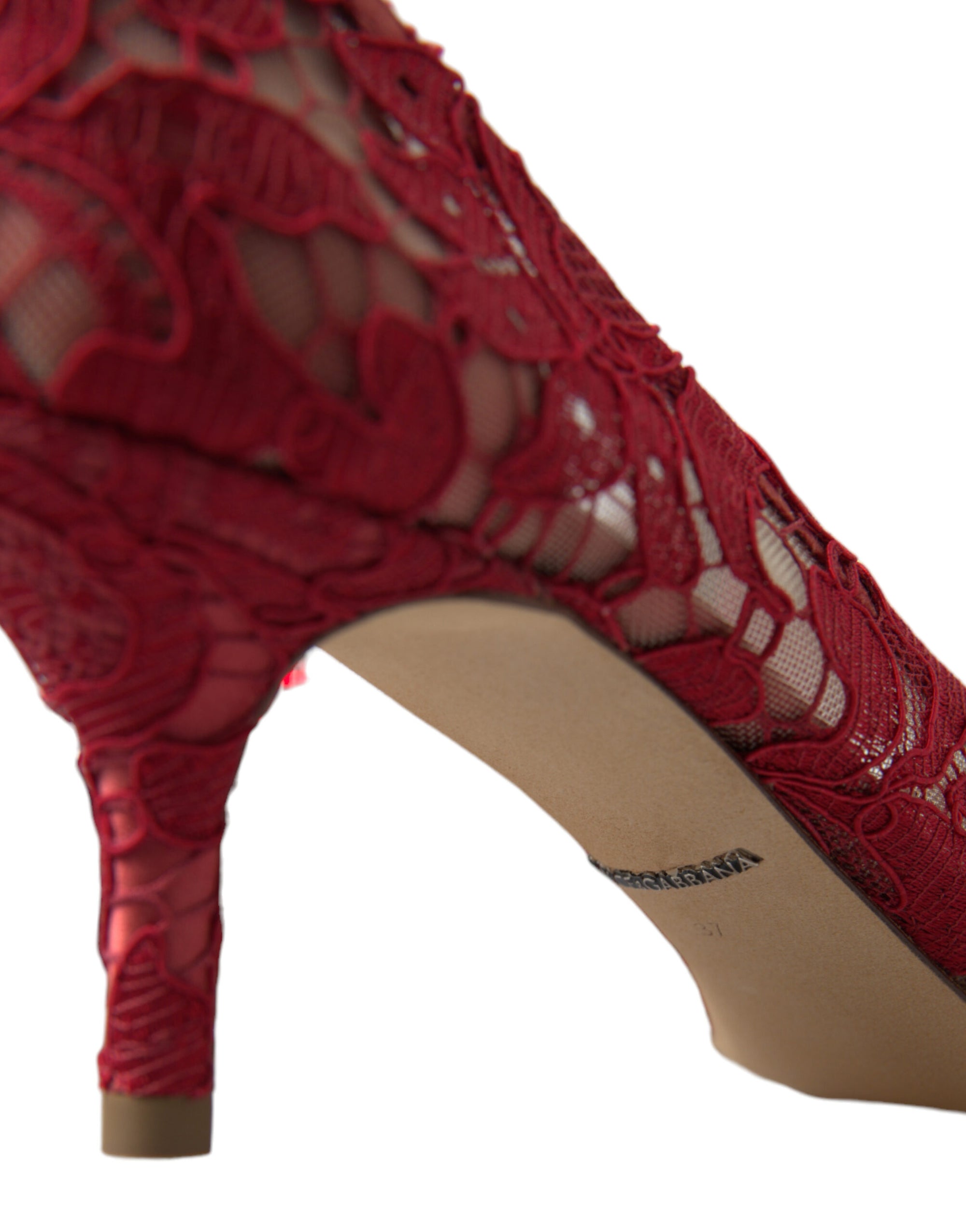 Escarpins Dolce &amp; Gabbana en dentelle rouge éclatante avec cristaux