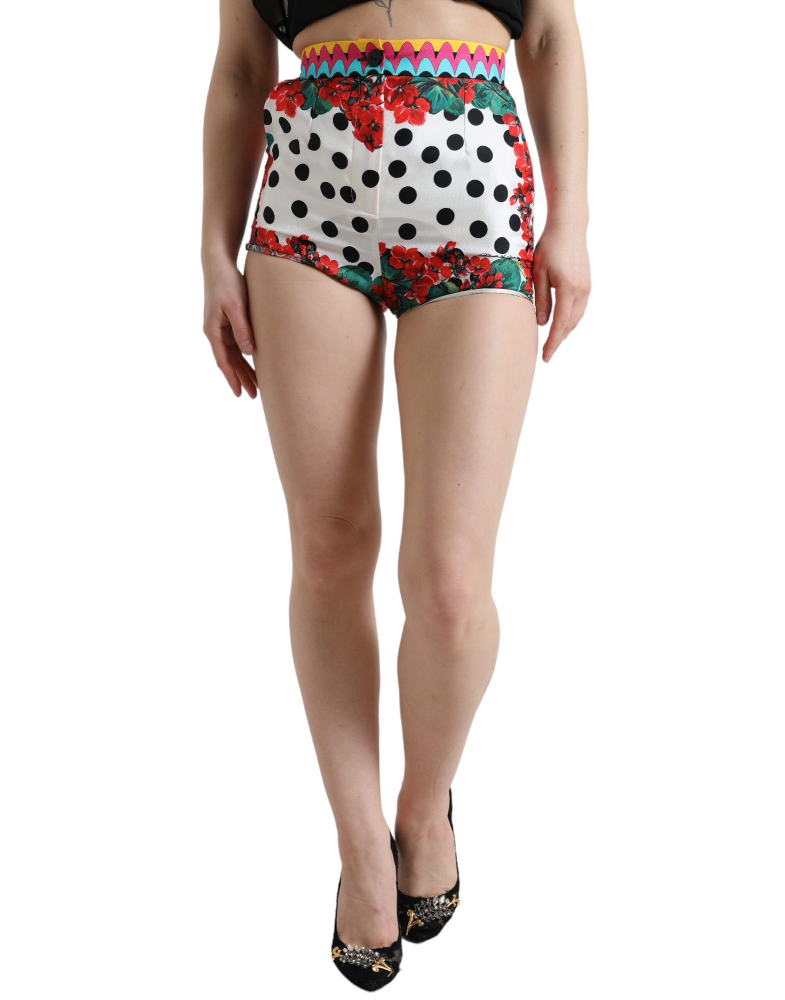 Mini-pantalon taille haute en soie multicolore Dolce & Gabbana