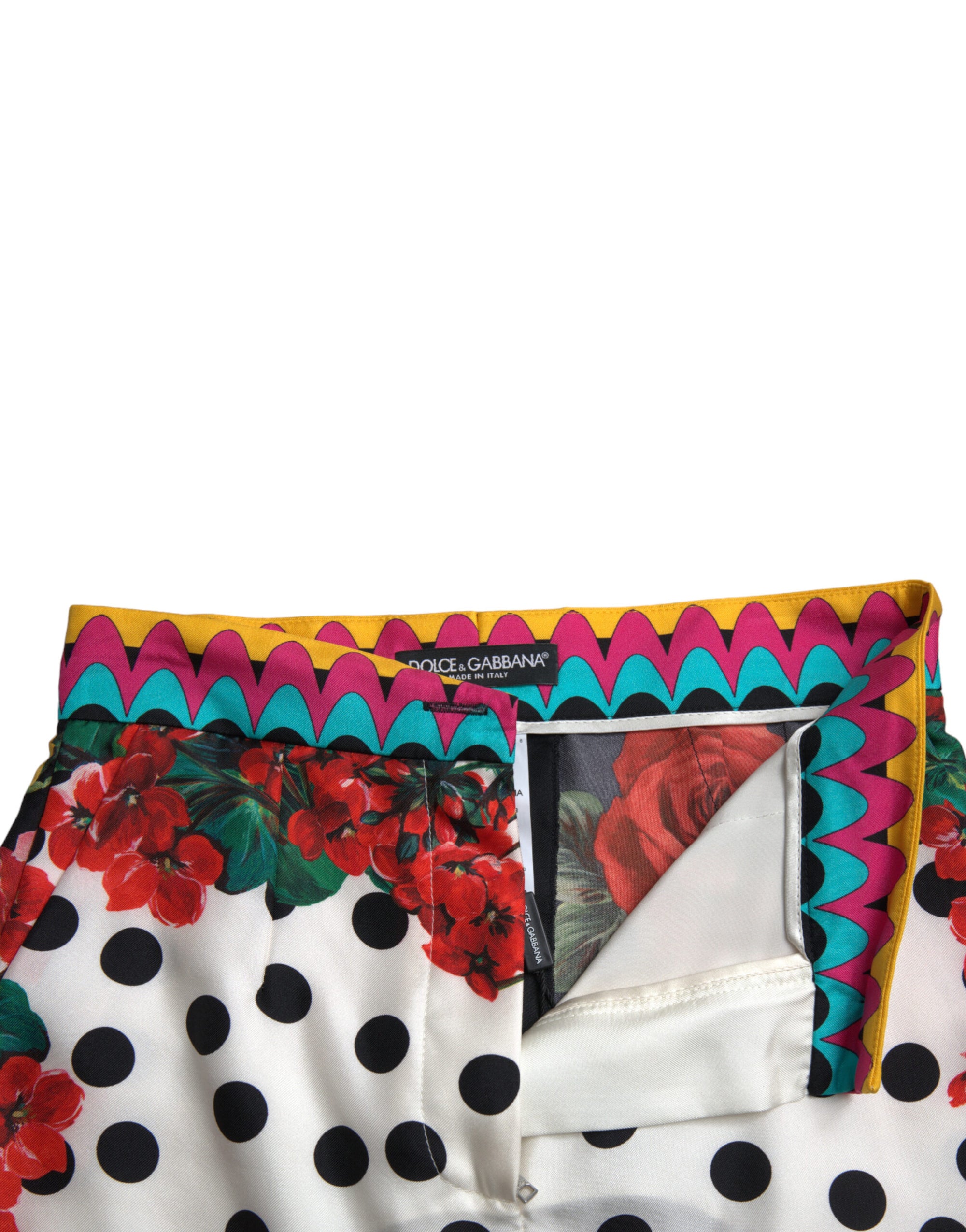 Mini-pantalon taille haute en soie multicolore Dolce & Gabbana