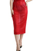 Dolce & Gabbana Red Sheer High Waist Pencil Cut Midi Skirt