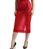 Dolce & Gabbana Red Sheer High Waist Pencil Cut Midi Skirt