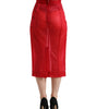 Dolce & Gabbana Red Sheer High Waist Pencil Cut Midi Skirt