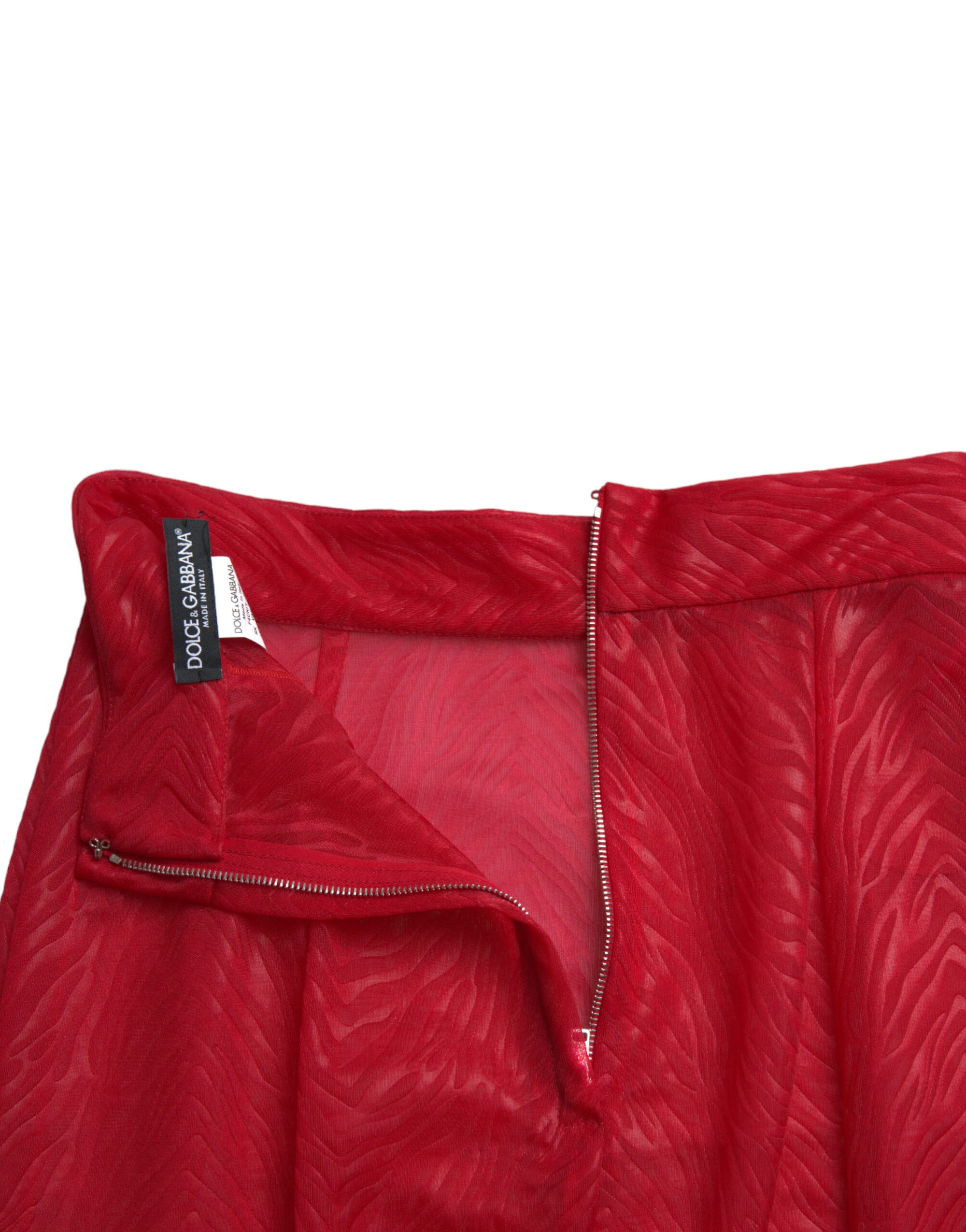 Dolce & Gabbana Red Sheer High Waist Pencil Cut Midi Skirt