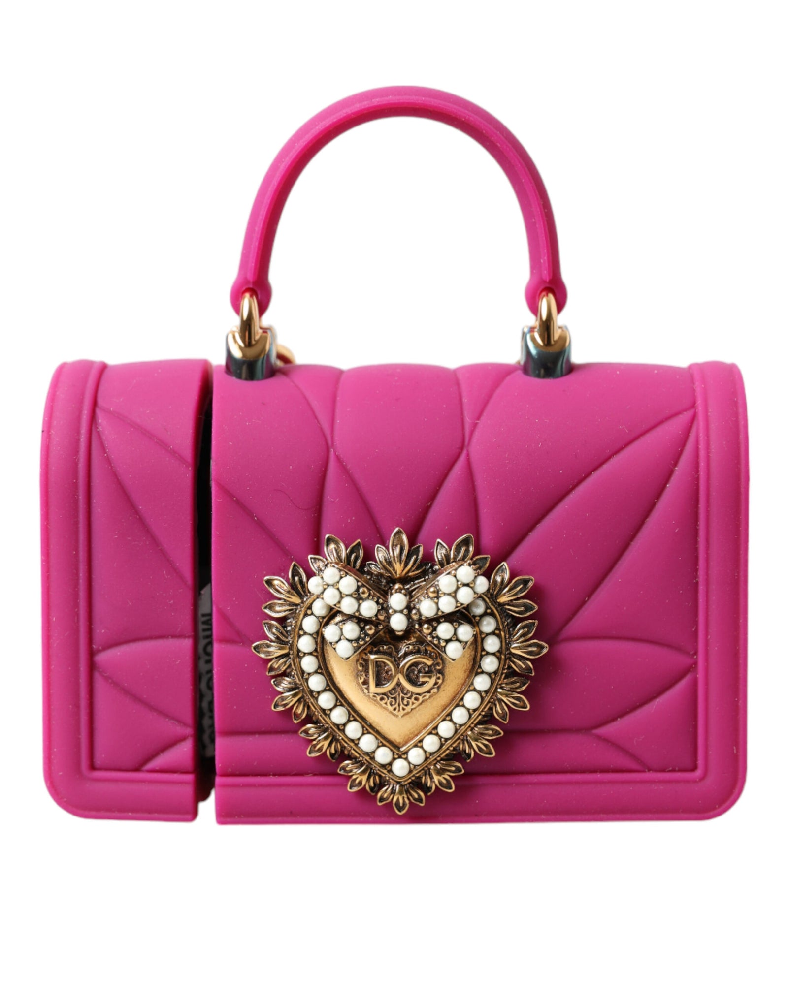 Dolce & Gabbana Pink Silicone Devotion Heart Bag Gold Chain Airpods Case