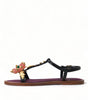 Dolce & Gabbana Black Crystal Gold Sandals Leather Shoes
