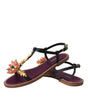Dolce & Gabbana Black Crystal Gold Sandals Leather Shoes
