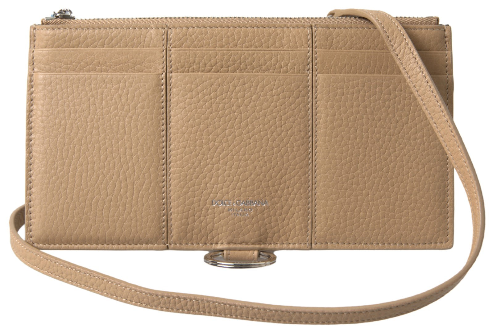 Portefeuille élégant en cuir beige Dolce & Gabbana avec bandoulière amovible