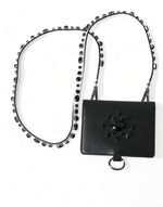 Dolce &amp; Gabbana Elegant Black Leather Crystal Card Holder Wallet