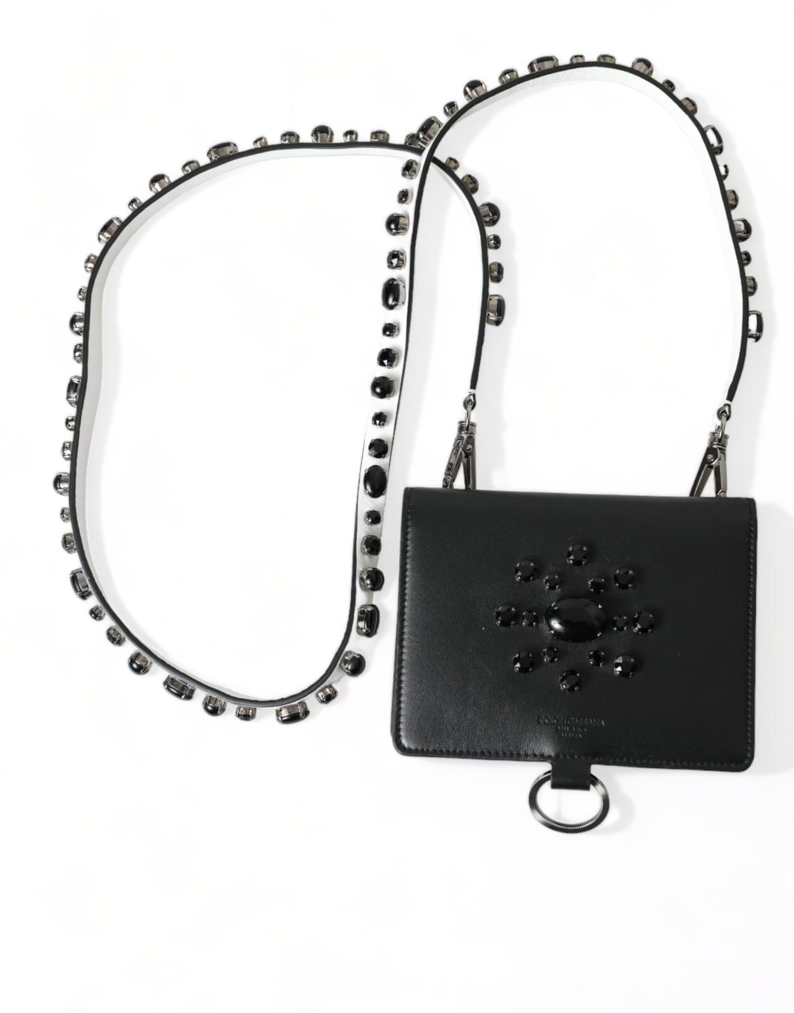 Portefeuille élégant en cuir noir avec cristaux Dolce & Gabbana