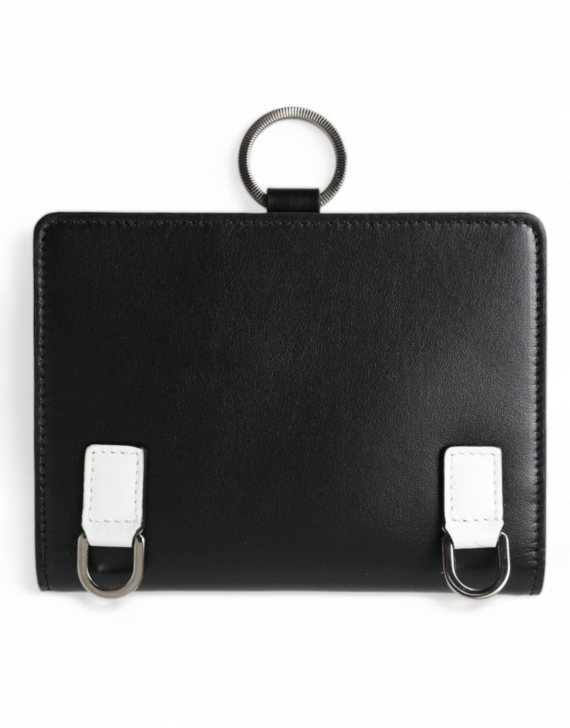 Dolce &amp; Gabbana Elegant Black Leather Crystal Card Holder Wallet