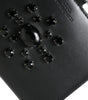 Dolce &amp; Gabbana Elegant Black Leather Crystal Card Holder Wallet