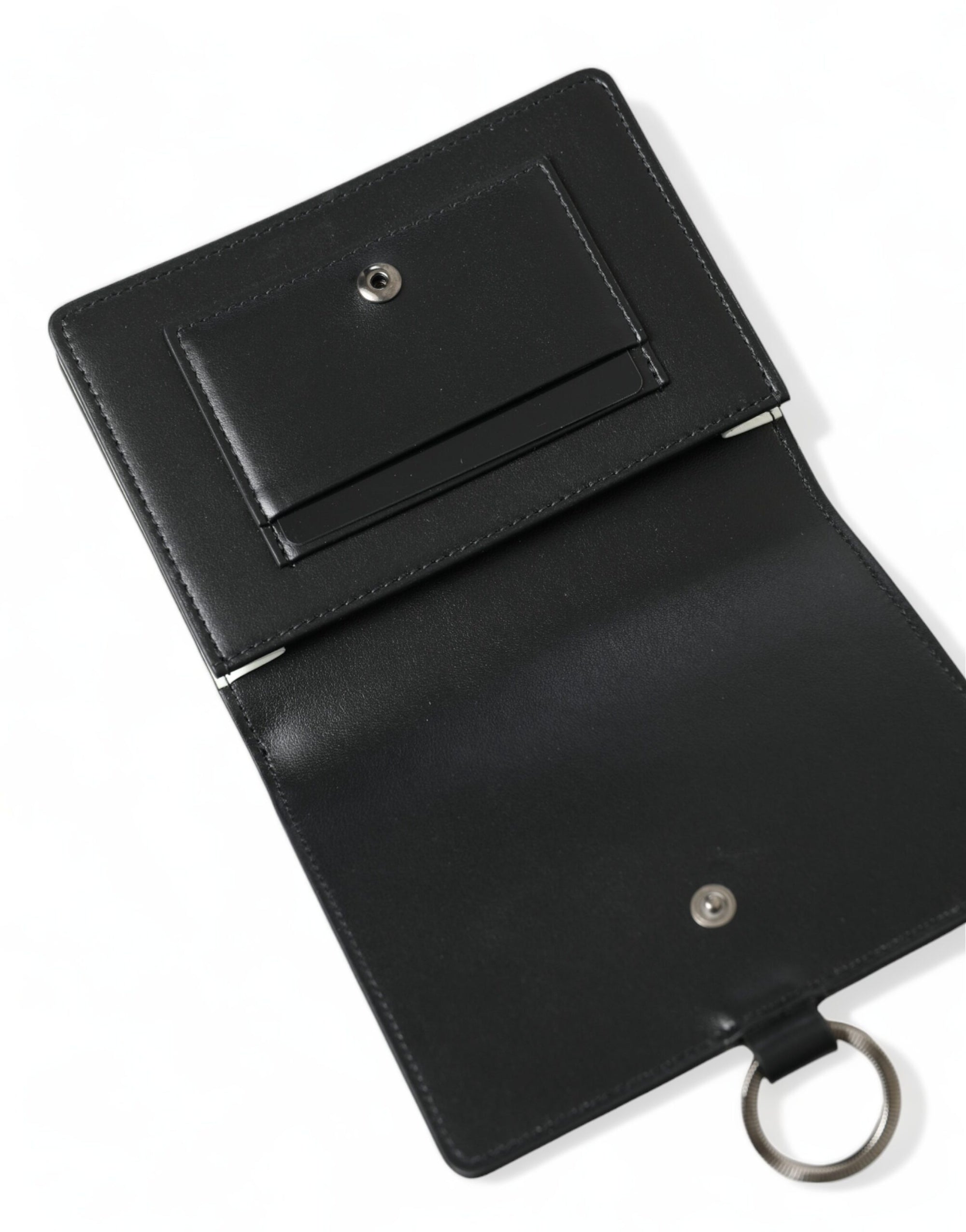 Dolce &amp; Gabbana Elegant Black Leather Crystal Card Holder Wallet