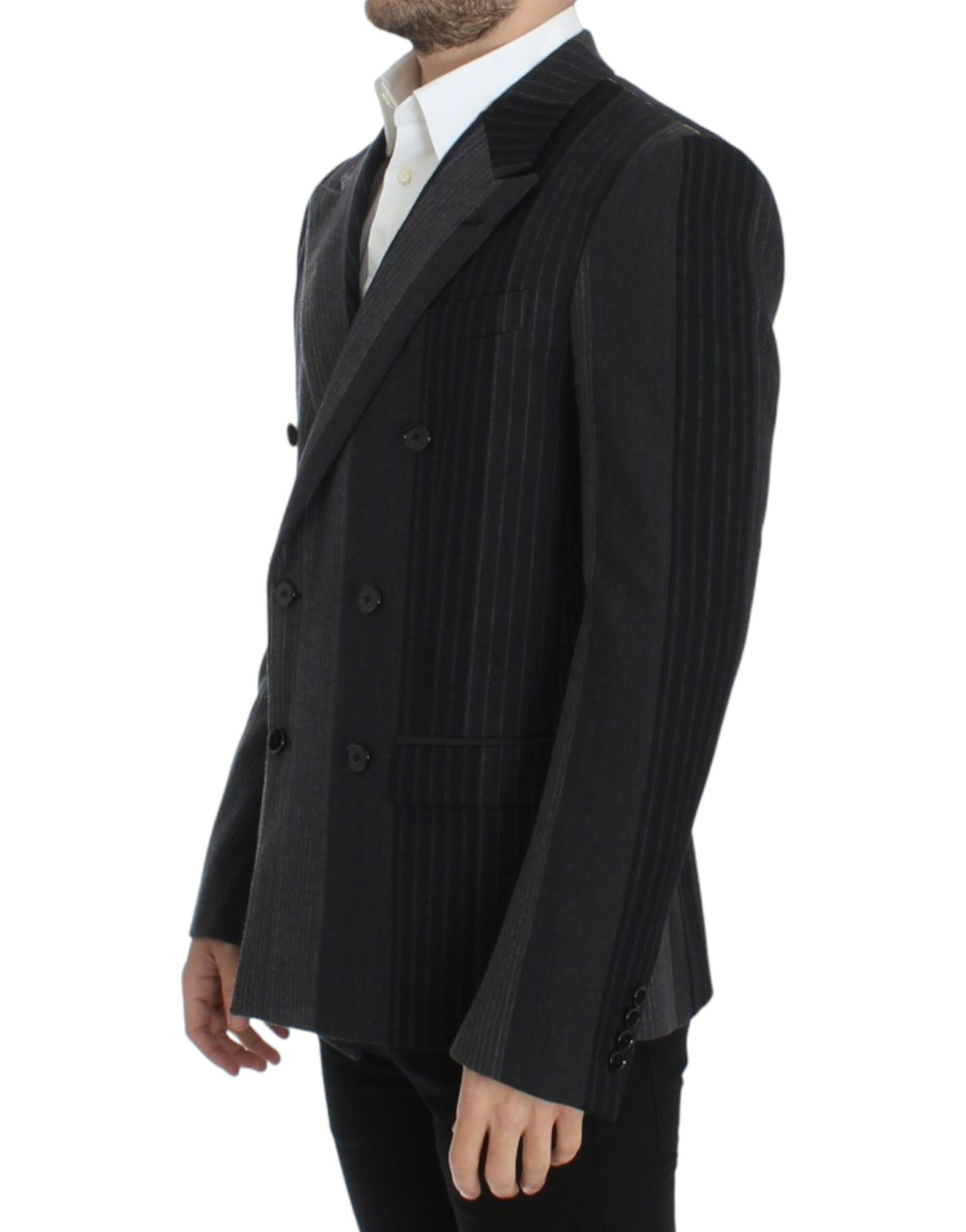 Dolce &amp; Gabbana Elegant Gray Striped Wool Slim Blazer