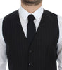 Dolce & Gabbana Black Striped Wool Silk Dress Vest Gilet