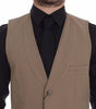 Dolce & Gabbana Beige Cotton Slim Fit Button Front Dress Vest