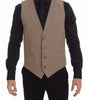 Dolce & Gabbana Beige Cotton Slim Fit Button Front Dress Vest