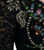 Dolce & Gabbana Blue Crystal Floral Lace Long Gown Dress