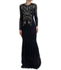 Dolce & Gabbana Blue Crystal Floral Lace Long Gown Dress