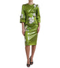 Dolce & Gabbana Green Floral Embellished Sheath Midi Dress