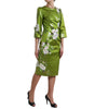 Dolce & Gabbana Green Floral Embellished Sheath Midi Dress