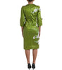 Dolce & Gabbana Green Floral Embellished Sheath Midi Dress