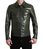 Dolce & Gabbana Green Leather Collared Biker Full Zip Jacket