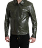 Dolce & Gabbana Green Leather Collared Biker Full Zip Jacket