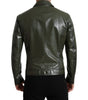 Dolce & Gabbana Green Leather Collared Biker Full Zip Jacket