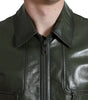 Dolce & Gabbana Green Leather Collared Biker Full Zip Jacket