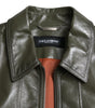 Dolce & Gabbana Green Leather Collared Biker Full Zip Jacket