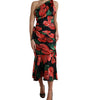 Dolce & Gabbana Black Shiny Silk Floral Print Draped Dress