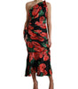 Dolce & Gabbana Black Shiny Silk Floral Print Draped Dress