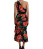 Dolce & Gabbana Black Shiny Silk Floral Print Draped Dress
