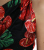 Dolce & Gabbana Black Shiny Silk Floral Print Draped Dress