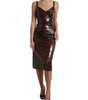 Dolce & Gabbana Brown Shiny Silk Sheath Sleeveless Bodycon Midi Dress