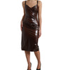 Dolce & Gabbana Brown Shiny Silk Sheath Sleeveless Bodycon Midi Dress