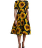 Dolce & Gabbana Black Sunflower Print Nylon A-line Midi Dress