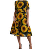 Dolce & Gabbana Black Sunflower Print Nylon A-line Midi Dress