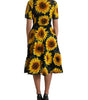 Dolce & Gabbana Black Sunflower Print Nylon A-line Midi Dress
