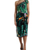 Dolce & Gabbana Green Tropical Jungle Print One Shoulder Midi Dress