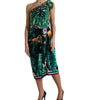 Dolce & Gabbana Green Tropical Jungle Print One Shoulder Midi Dress