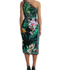 Dolce & Gabbana Green Tropical Jungle Print One Shoulder Midi Dress