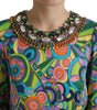 Dolce & Gabbana Multicolor Geometric Print Silk Crystals Midi Dress