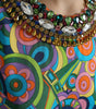 Dolce & Gabbana Multicolor Geometric Print Silk Crystals Midi Dress