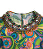 Dolce & Gabbana Multicolor Geometric Print Silk Crystals Midi Dress