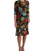Dolce & Gabbana Black Floral Embroidery Knee Length Dress