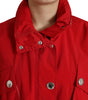 Dolce & Gabbana Red Polyester Hooded Button Rain Coat Jacket