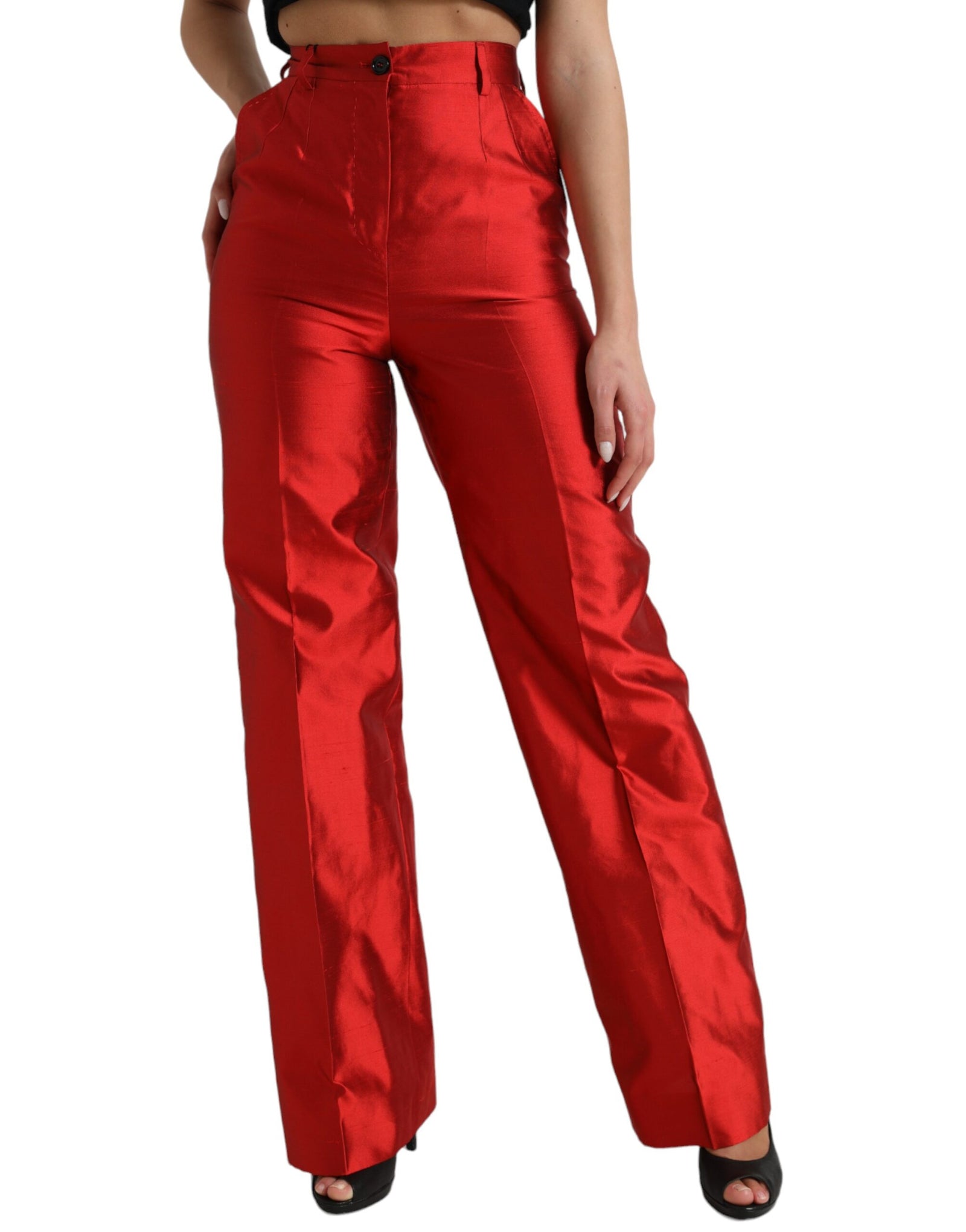 Dolce &amp; Gabbana Elegant High Waist Wide Leg Silk Pants