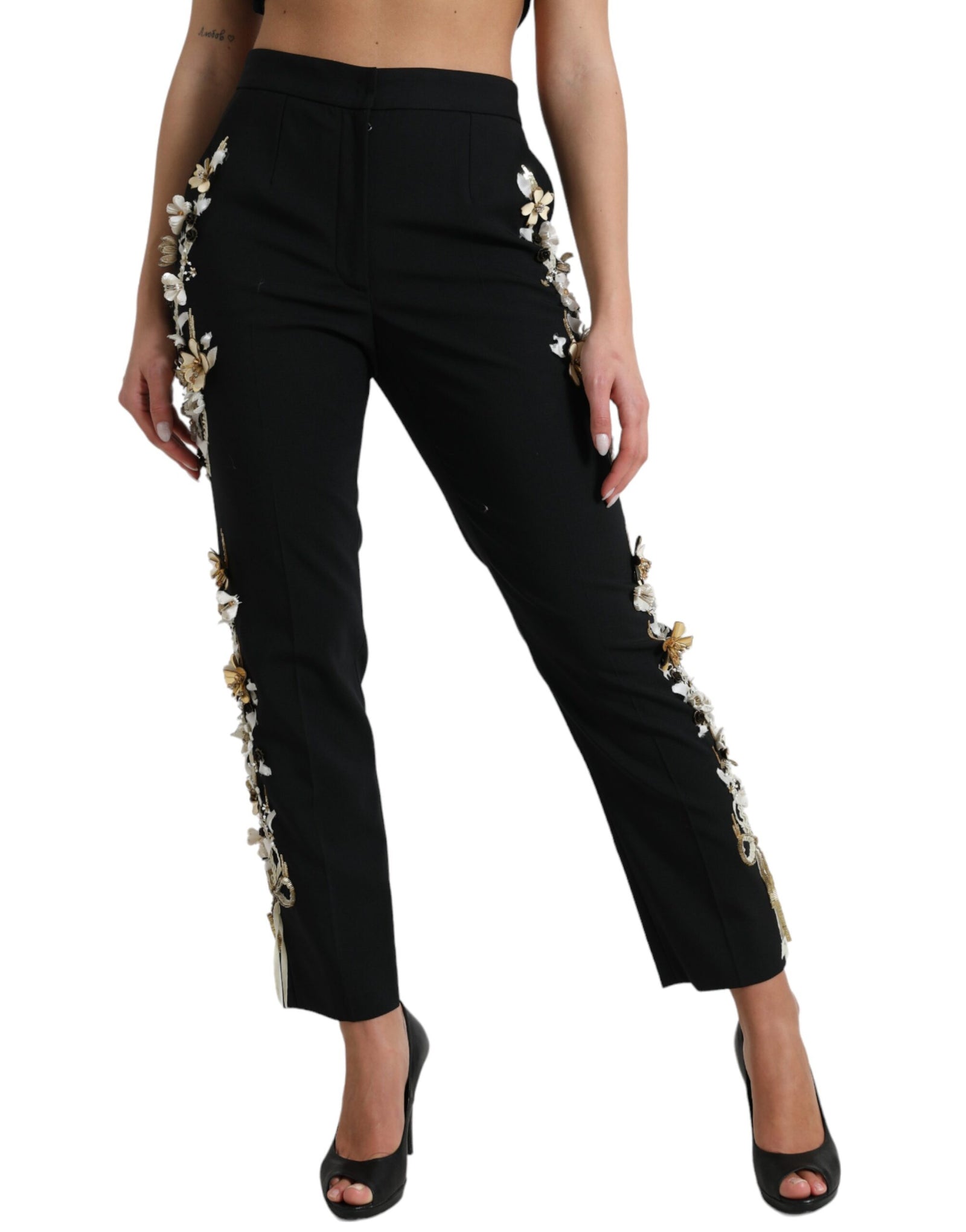 Dolce &amp; Gabbana Elegant High Waist Floral Tapered Pants