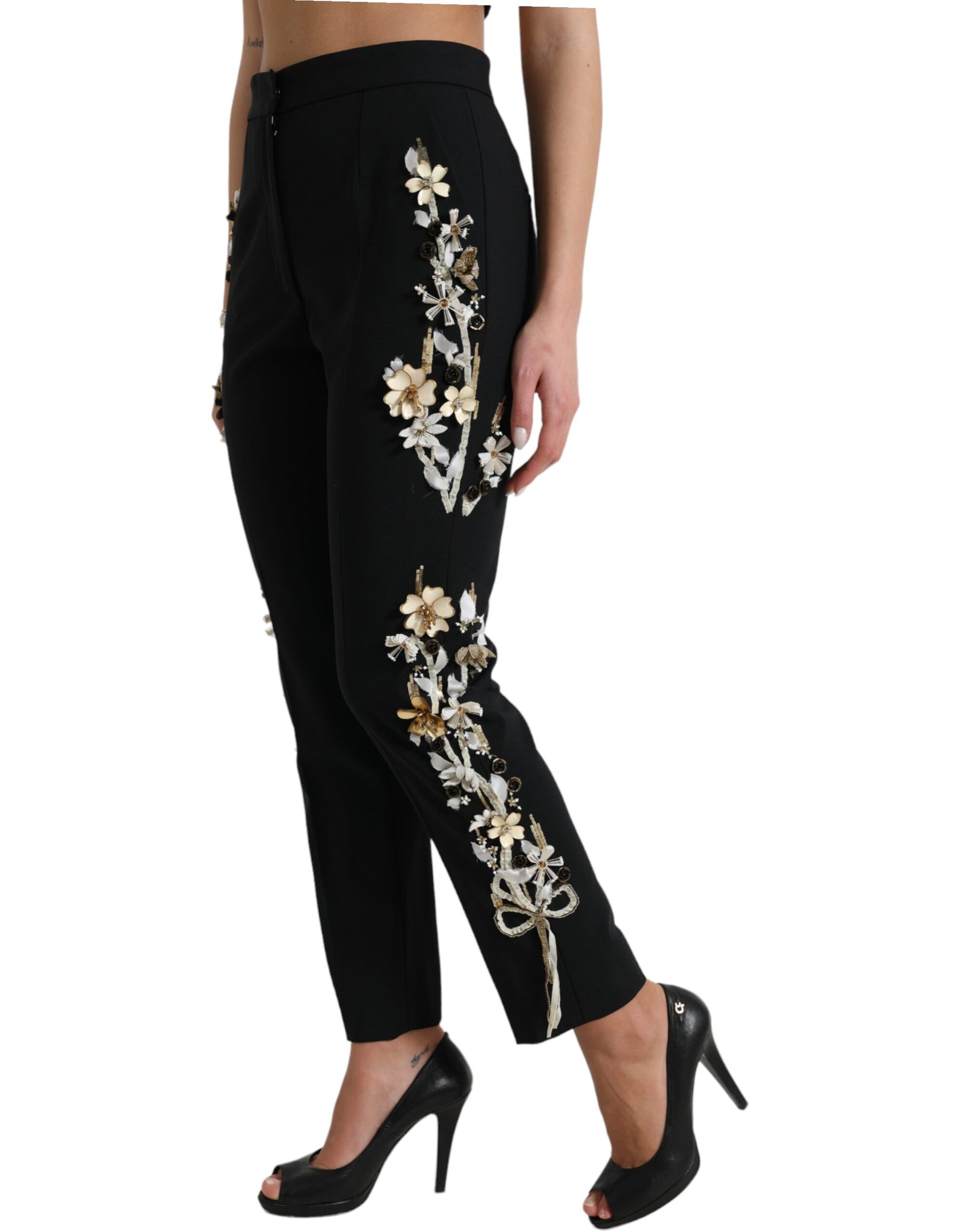 Dolce &amp; Gabbana Elegant High Waist Floral Tapered Pants